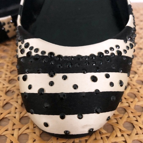 Valentino Black & White Rhinestone Flats - 37.5 - Picture 7 of 8